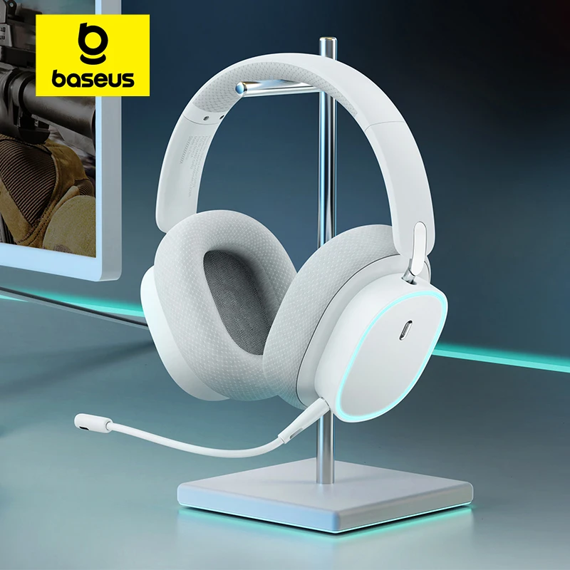 אוזניות גיימינג Baseus GH02 אלחוטיות עם מיקרופון, Bluetooth 5.3, דרייבר 40 מ"מ, 2.4G/אלחוטי/כבל, RGB