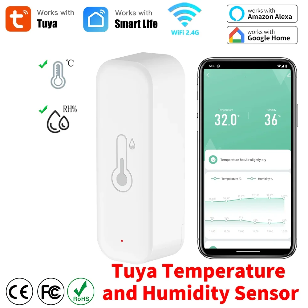 מדחום ולחות חכם Tuya עם WiFi וחיבור ל-Alexa ו-Google Home