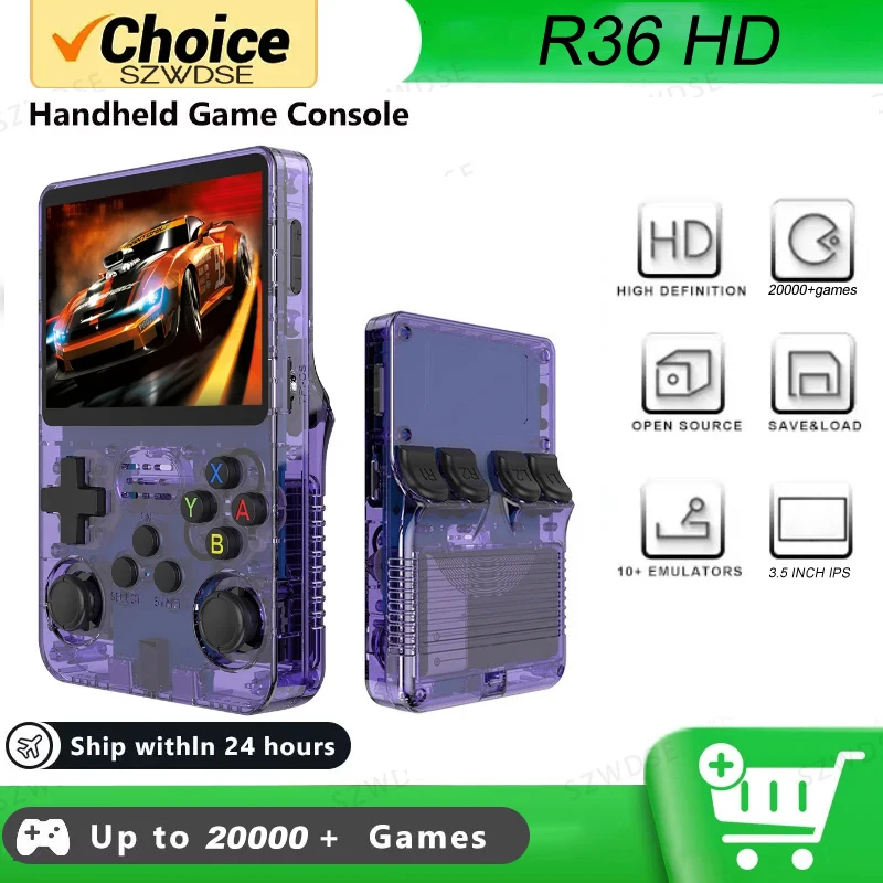 קונסולת משחקי וידאו רטרו ניידת R36HD עם מסך IPS