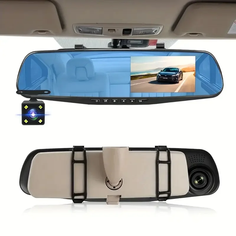 מצלמת דרך לרכב כפולה, עם מצלמה אחורית, קדמית ואחורית