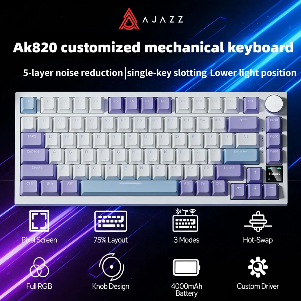 Ajazz מקלדת גיימינג מכנית Bluetooth 75%