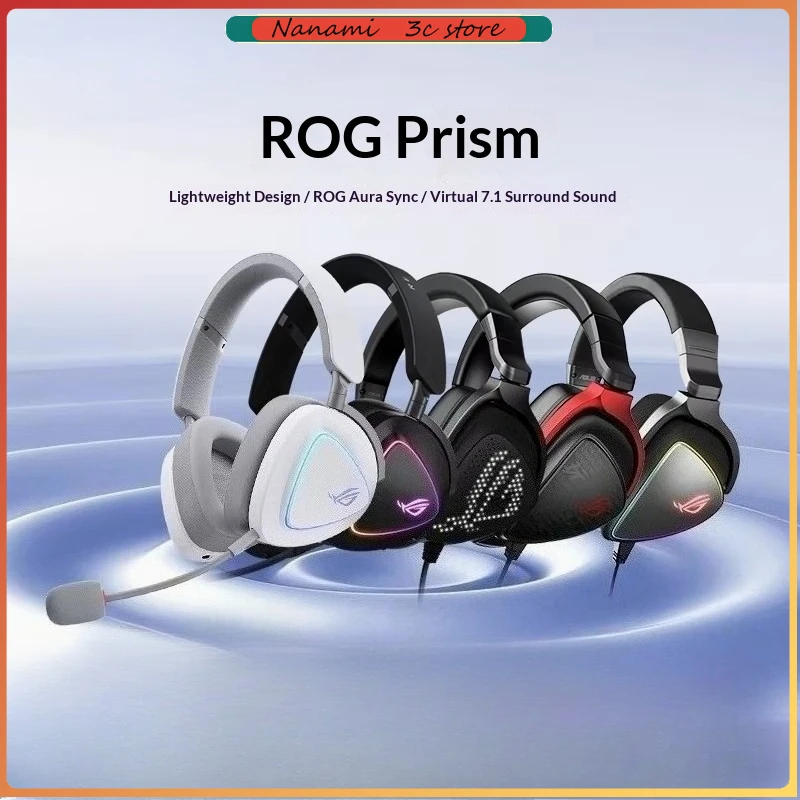 ROG Prism 2 אוזניות גיימינג Over-Ear קלות משקל עם תאורת RGB וצליל 7.1