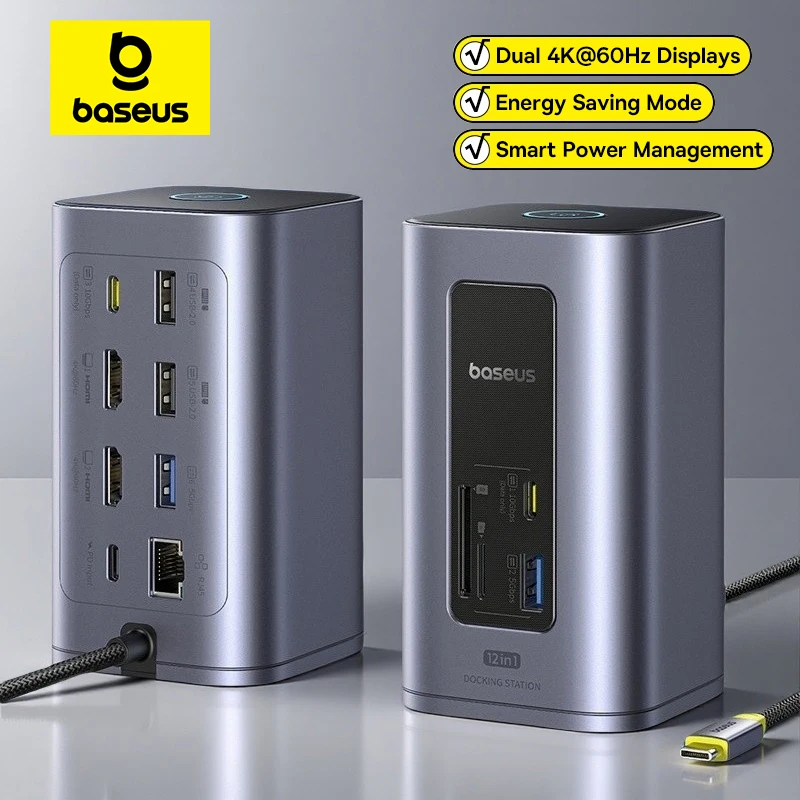 Baseus רכזת בית חכם USB C 12-in-1 עם HDMI 4K PD 100W