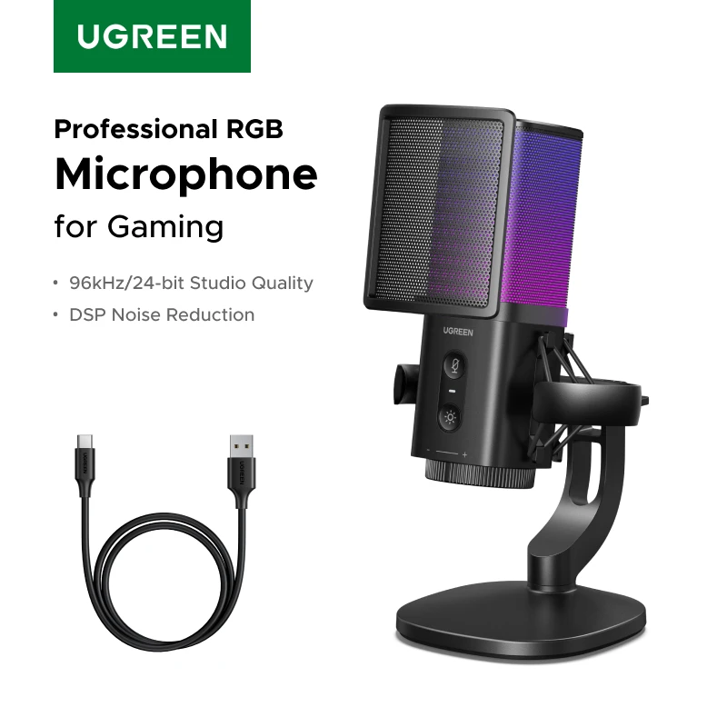 מיקרופון USB UGREEN עם תאורת RGB לגיימינג וסטרימינג