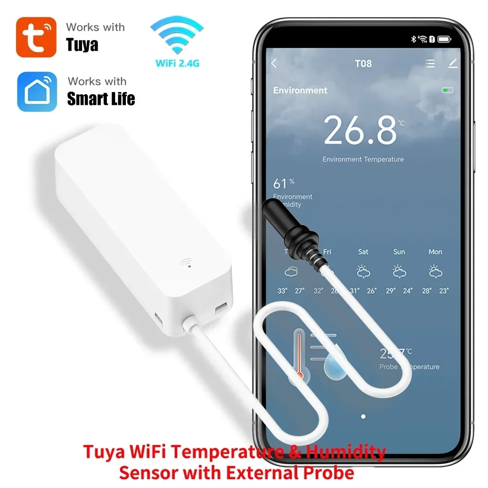 חיישן לחות וטמפרטורה Tuya WiFi לבית חכם | ניטור אקלים