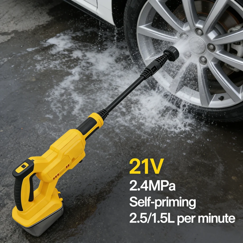 מכונת שטיפה בלחץ ניידת נטענת, ניידת, עם מקציף