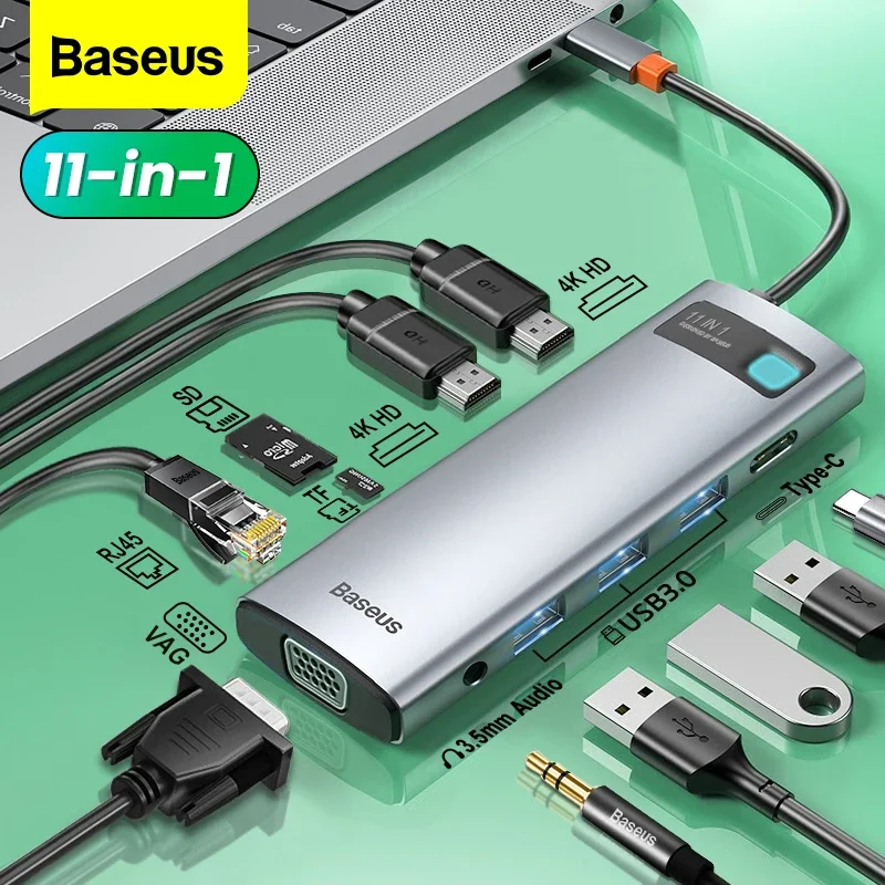 Baseus רכזת USB-C מקיפה לחיבורי מולטימדיה ונתונים
