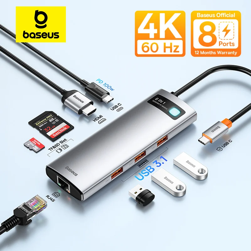 Baseus רכזת USB-C מקיפה עם HDMI ו-Ethernet