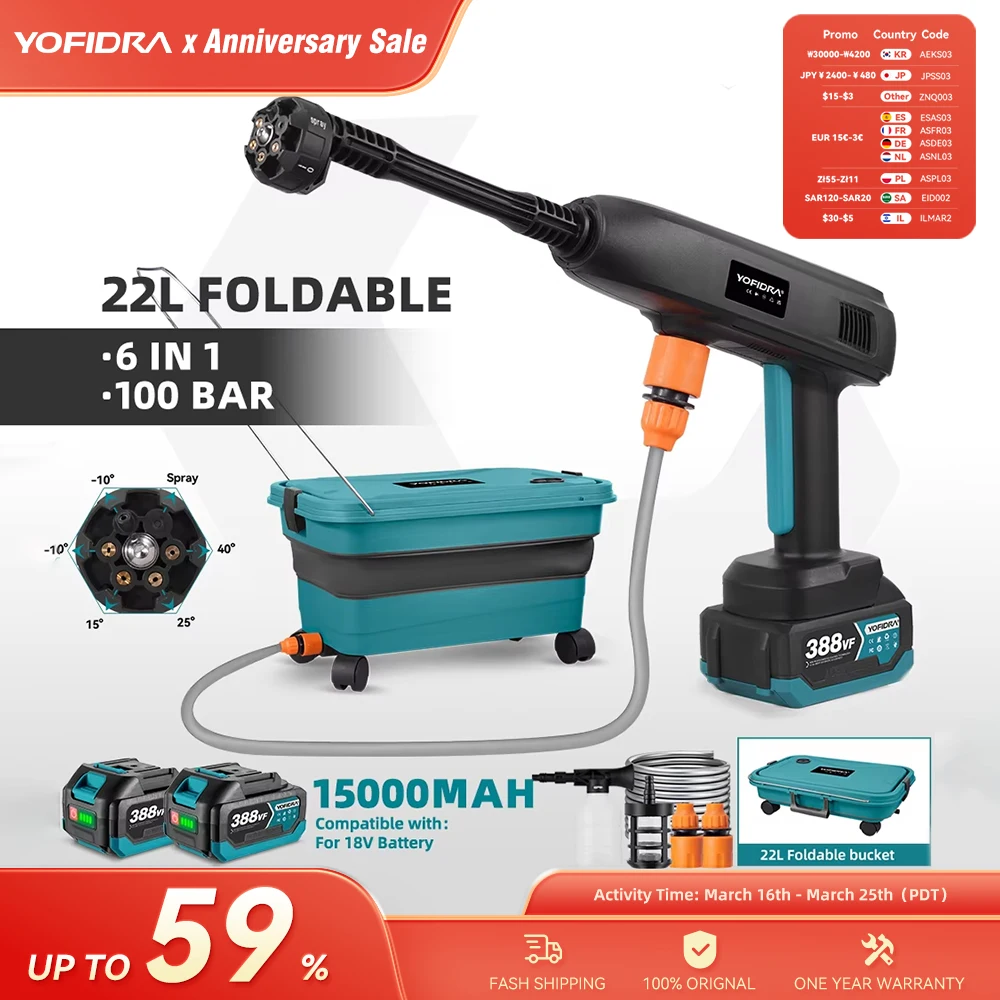 מכונת שטיפה בלחץ ניידת ניידת, בלחץ גבוה, תואם Makita – 18V, Makita