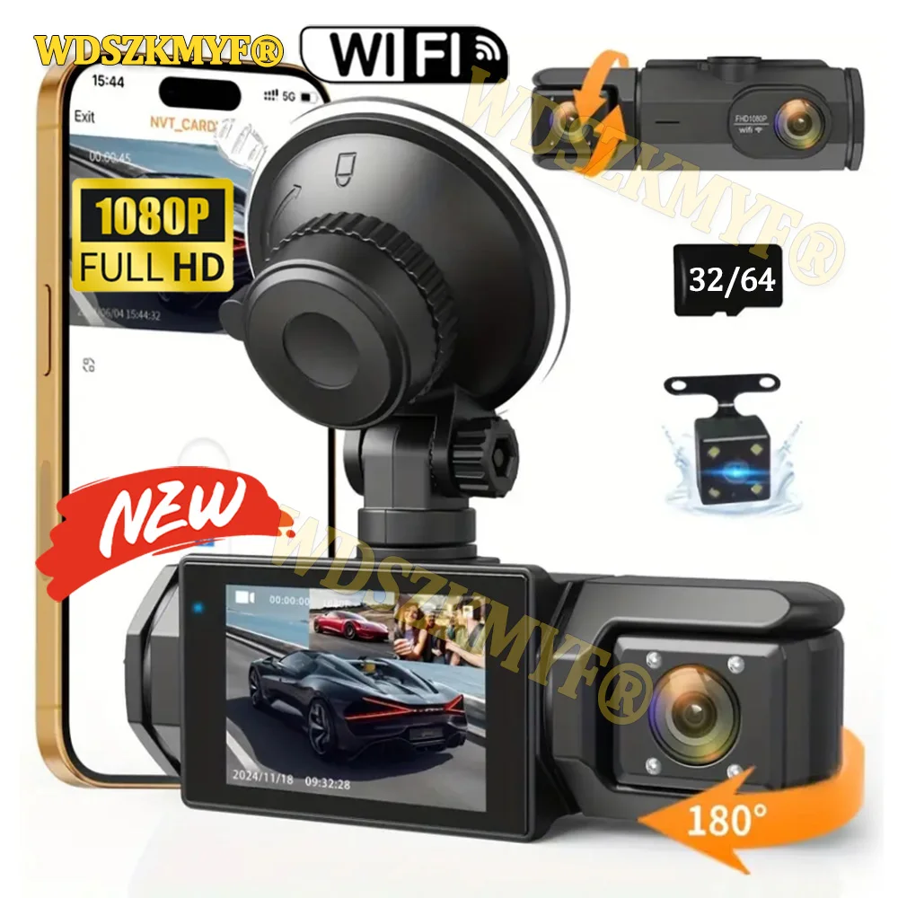 מצלמת דרך לרכב WiFi, עם מצלמה אחורית – 1080P, WIFI