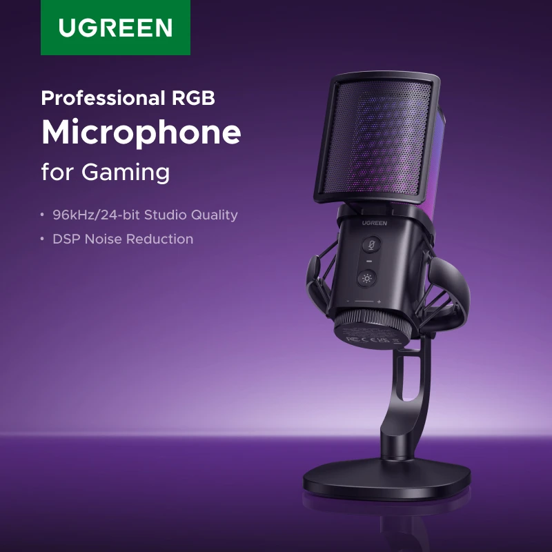 UGREEN מיקרופון USB עם תאורת RGB לסטרימינג