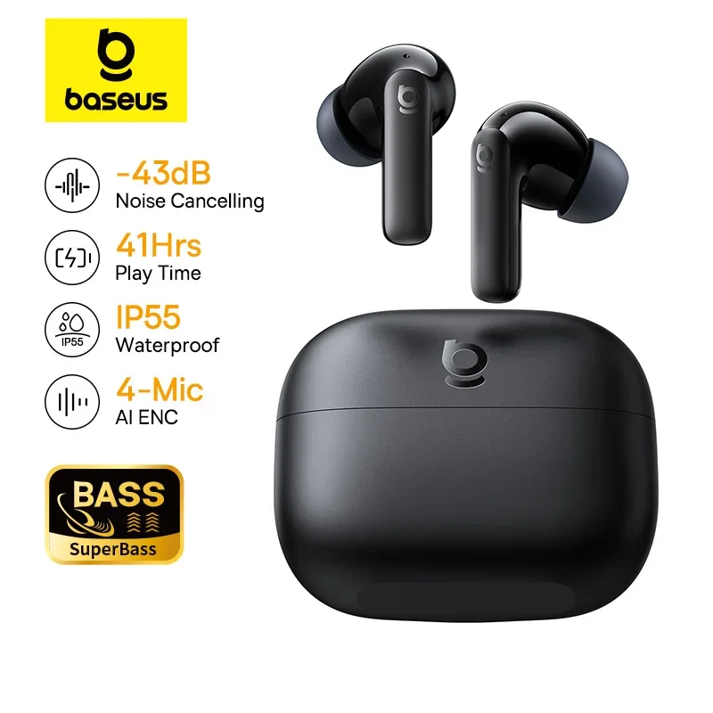 Baseus אוזניות TWS אלחוטיות ANC Bluetooth 6.0