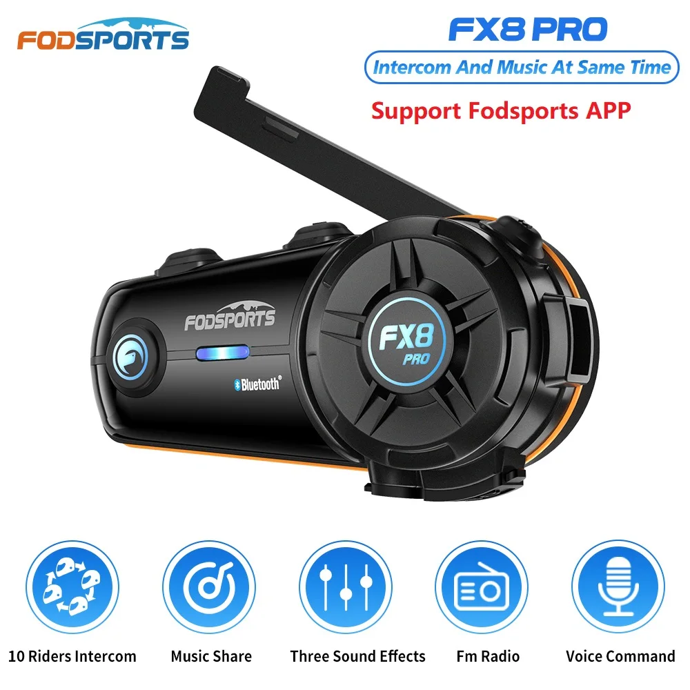 דיבורית Bluetooth לקסדה אינטרקום, תמיכה באפליקציה – Fodsports, 2000M, Bluetooth, FX8 Pro