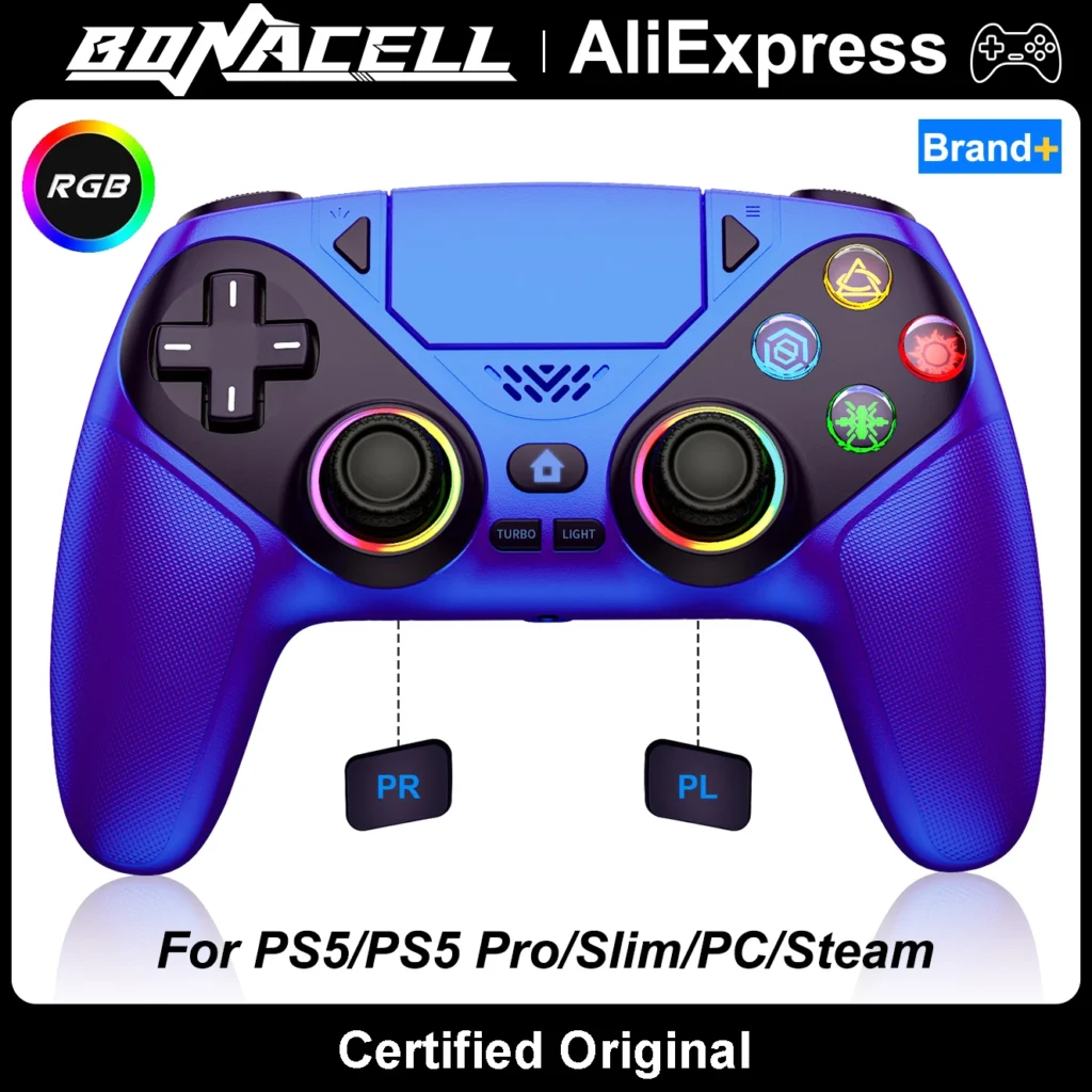 בקרי משחק אלחוטיים ל-PS5/PC עם תאורת RGB