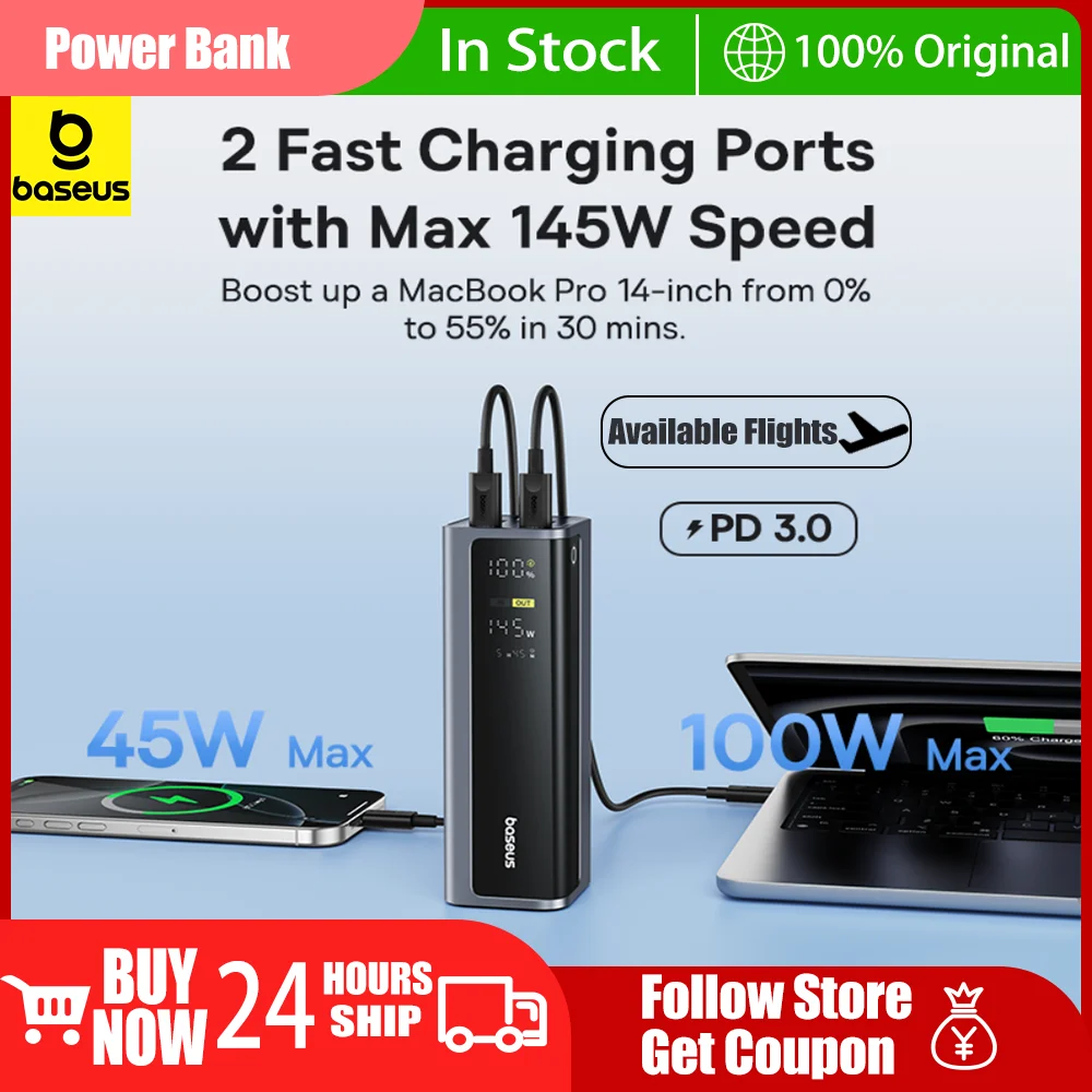 Baseus ספק כוח נייד 145W PD 100W עם תצוגה דיגיטלית