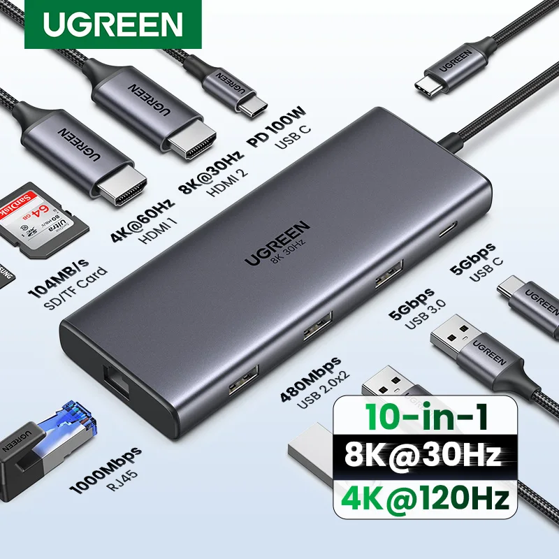 UGREEN רכזת USB-C מקיפה עם HDMI 4K, PD 100W וחיבורי רשת