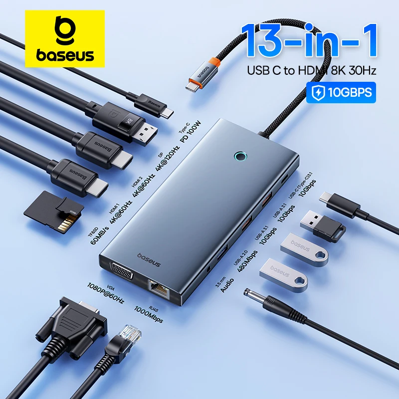 Baseus רכזת USB-C מרווחת ל-HDMI 4K PD 100W