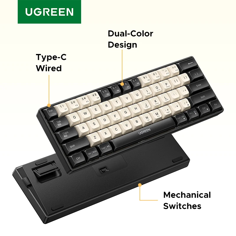 מקלדת מכנית UGREEN 61 מקשים, קונפיגורציה קומפקטית
