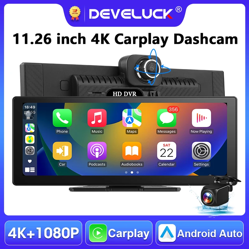 מצלמת דרך Portable 4K עם קישוריות Carplay ואנדרואיד