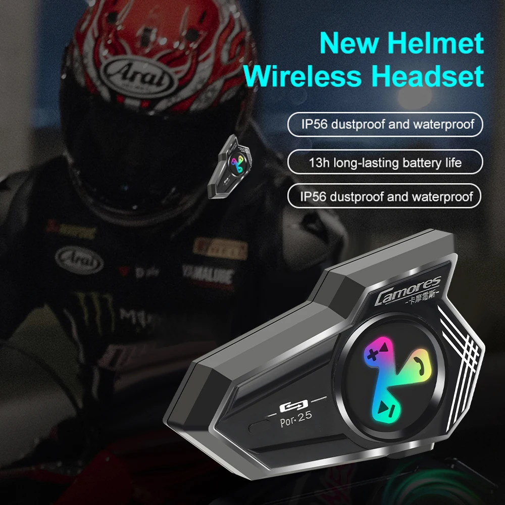 דיבוריות אופנוע Bluetooth לקסדה עם תאורת RGB