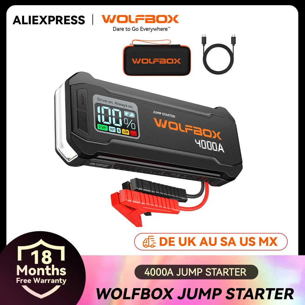 WOLFBOX מפעיל התנעה לרכב 12V (Jump Starter)